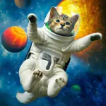 A photo of a cat flying out to space as an astronaut, digital art (1).webp