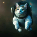 A photo of a cat flying out to space as an astronaut, digital art (2).webp