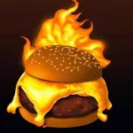 A flaming cheeseburger with oozing cheese that looks realistic. (3).webp