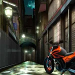 A ktm motorcycle in a narrow cyberpunk street, photorealistic style, digital art. Please gene...webp