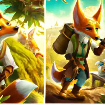 Create 3 images of a realistic anthropomorphic fox adventurer in a fantasy setting. The figure...jpg