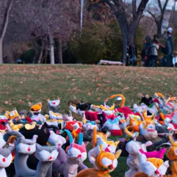 A stampede of happy felt plushie cats in a park during the day, captured in a long shot. (1).jpg