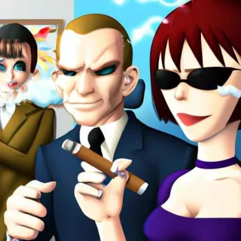 Albert Wesker in the style of Dr Robotnik, smoking a cigar, laughing at the death of Chris Red...jpg