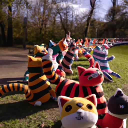 A stampede of happy felt plushie cats in a park during the day, captured in a long shot. (3).jpg