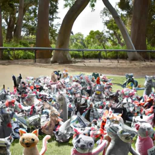 A stampede of happy felt plushie cats in a park during the day, captured in a long shot. (4).jpg