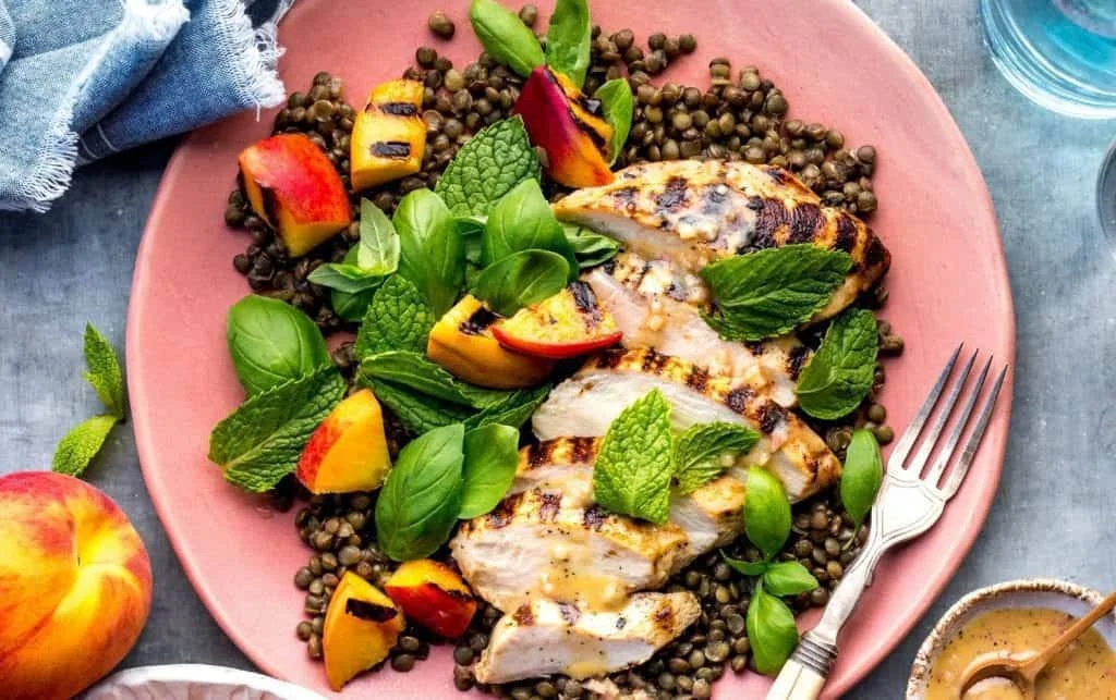'Grilled Chicken, Puy Lentil & Peach Salad'